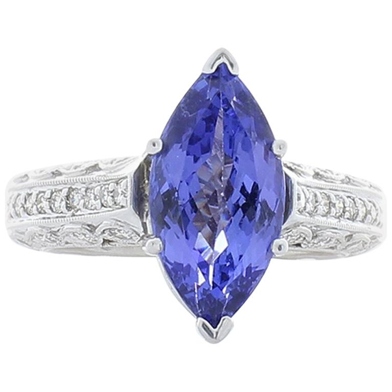 5.75 Carat Marquise Tanzanite and Diamond White Gold Cocktail Ring
