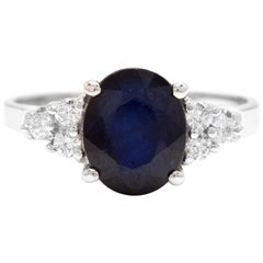 Bague en or blanc massif 14 carats avec saphir bleu naturel de 5,75 carats et diamants