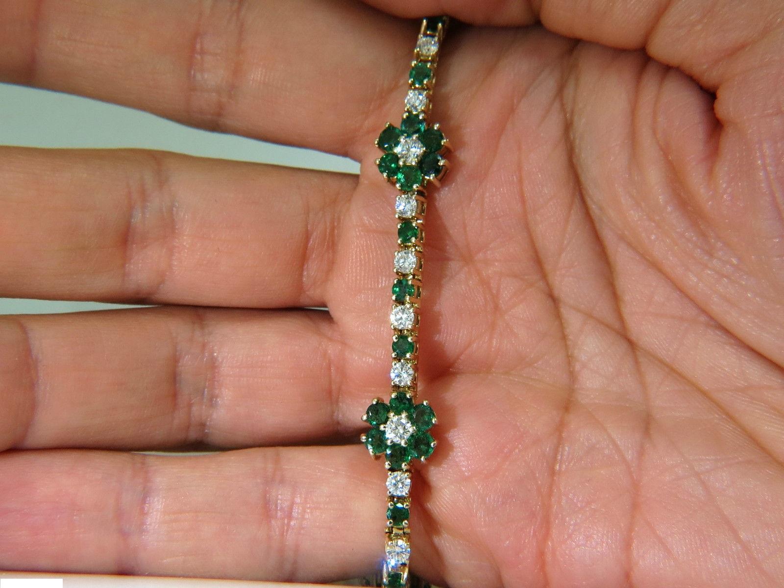 5.75 Carat Natural Fine Emerald Diamonds Tennis Clusters Bracelet 14 Karat 5