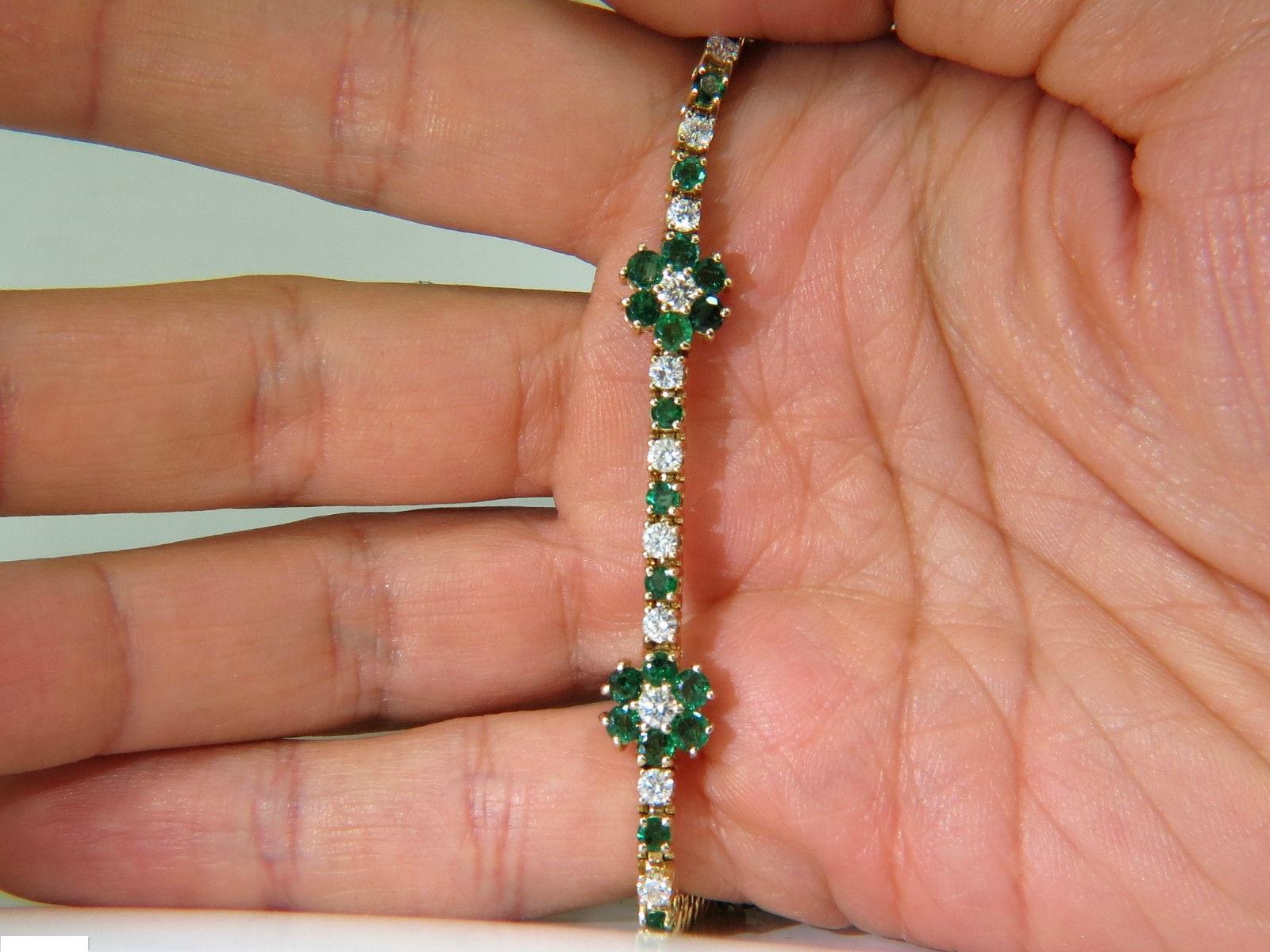 5.75 Carat Natural Fine Emerald Diamonds Tennis Clusters Bracelet 14 Karat 6