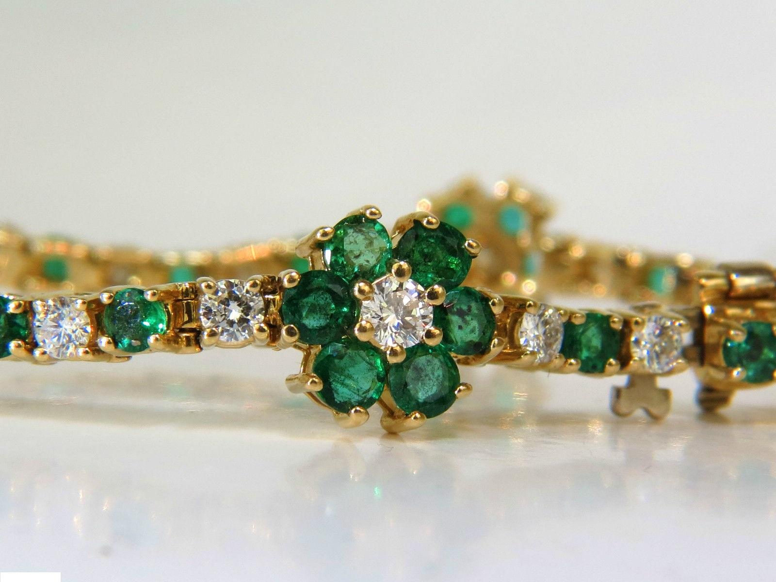 5.75 Carat Natural Fine Emerald Diamonds Tennis Clusters Bracelet 14 Karat 7