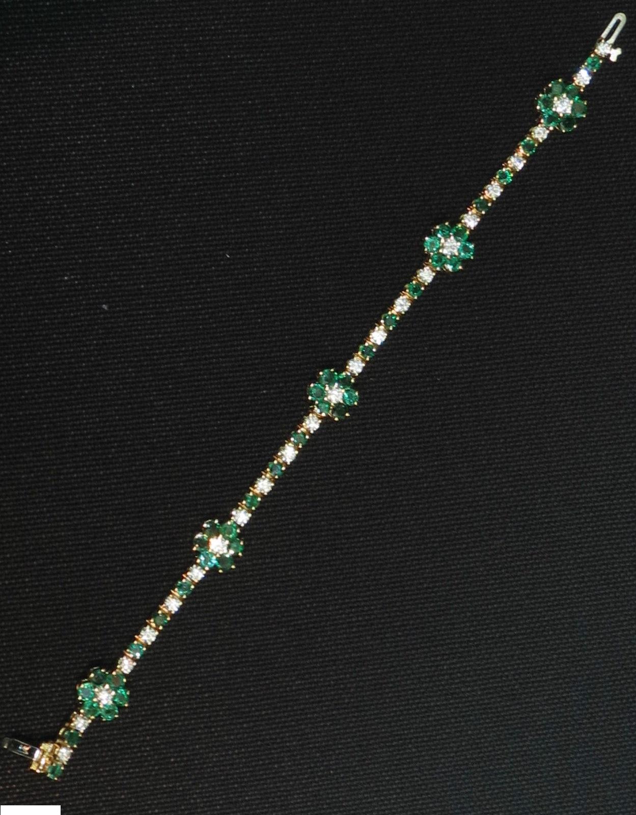 5.75 Carat Natural Fine Emerald Diamonds Tennis Clusters Bracelet 14 Karat 1