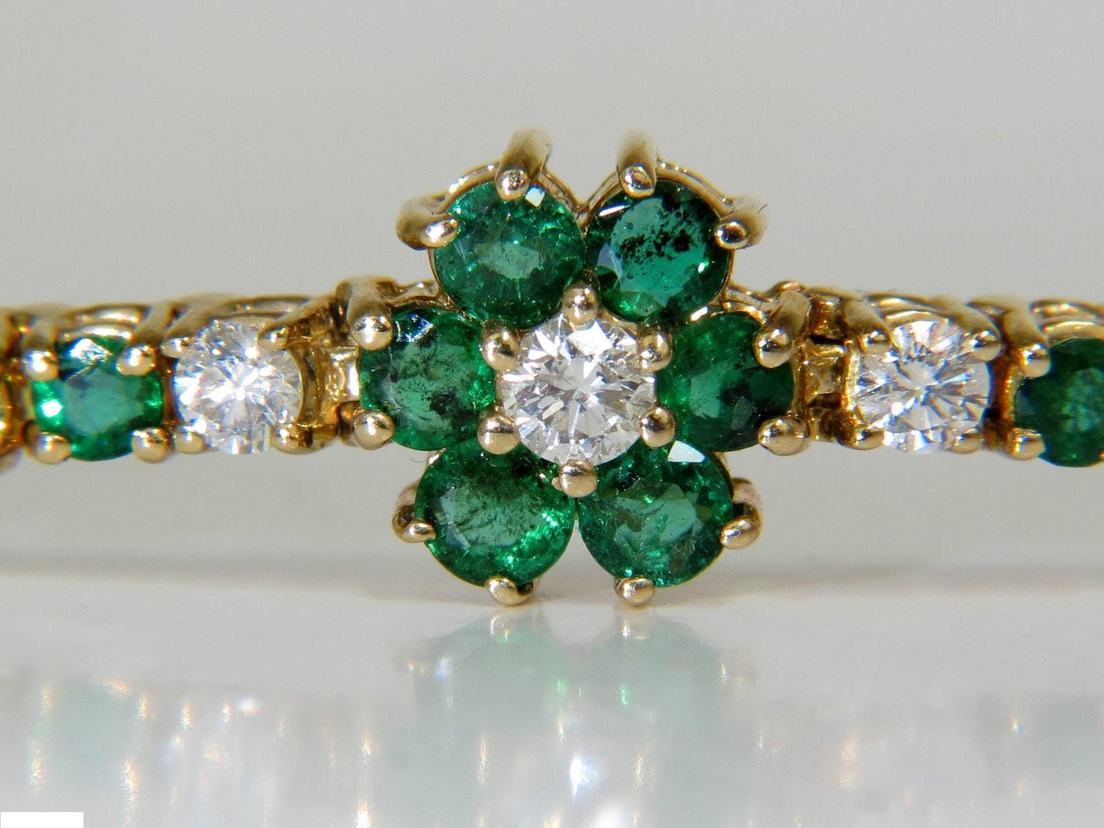5.75 Carat Natural Fine Emerald Diamonds Tennis Clusters Bracelet 14 Karat 2