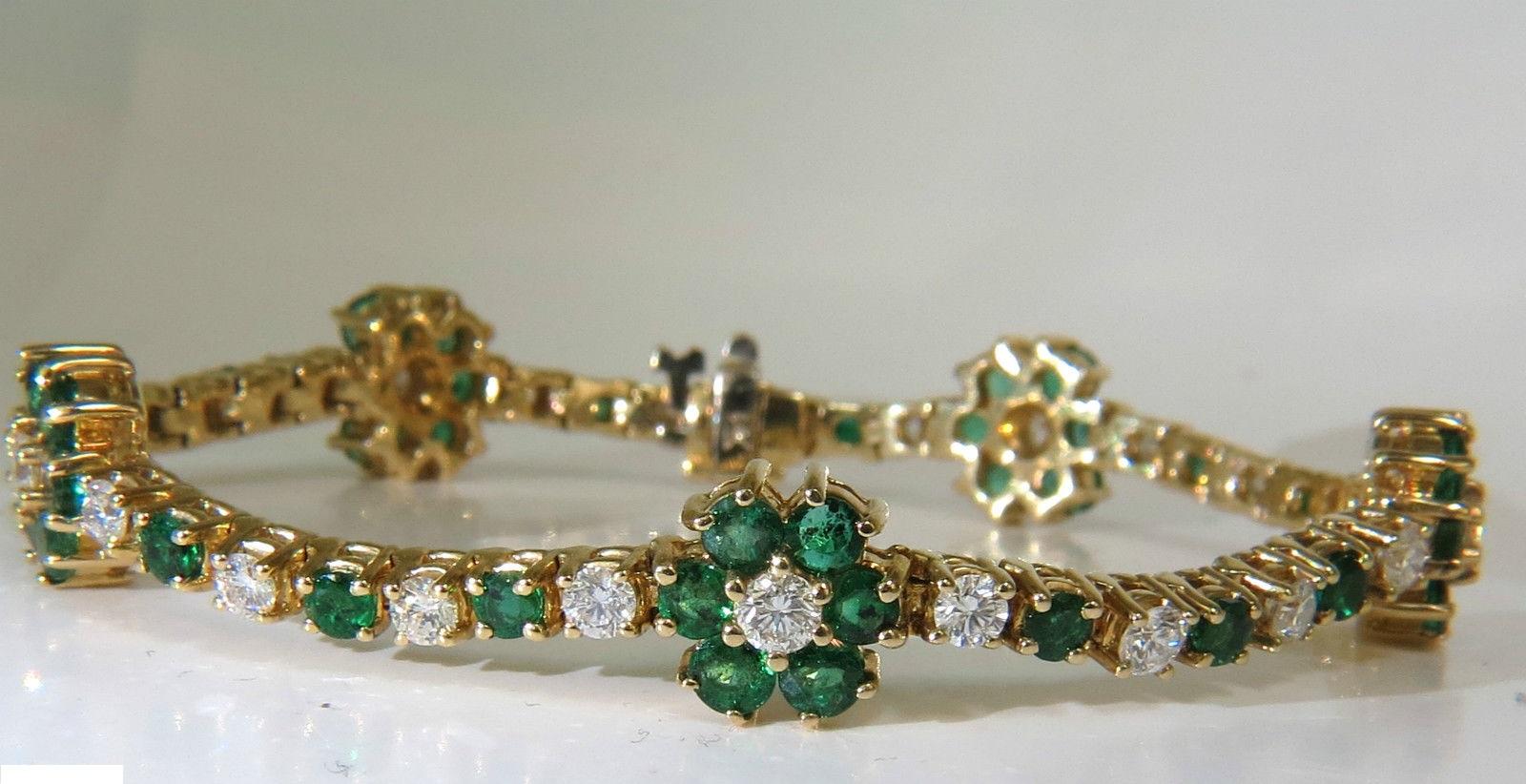 5.75 Carat Natural Fine Emerald Diamonds Tennis Clusters Bracelet 14 Karat 3