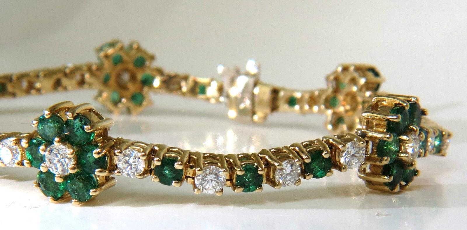 5.75 Carat Natural Fine Emerald Diamonds Tennis Clusters Bracelet 14 Karat 4