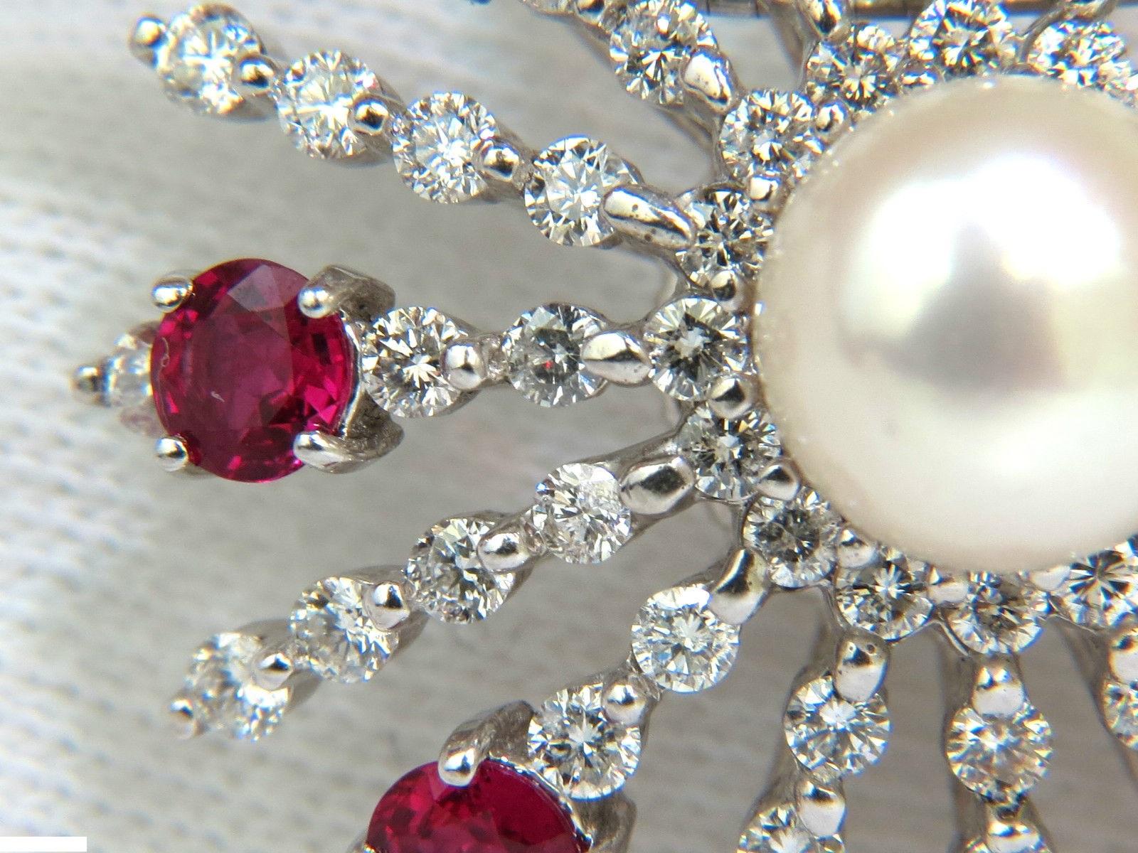 5.75 Carat Natural Gem Ruby Diamond 3D Star Burst Pearl Pendant and Omega For Sale 5