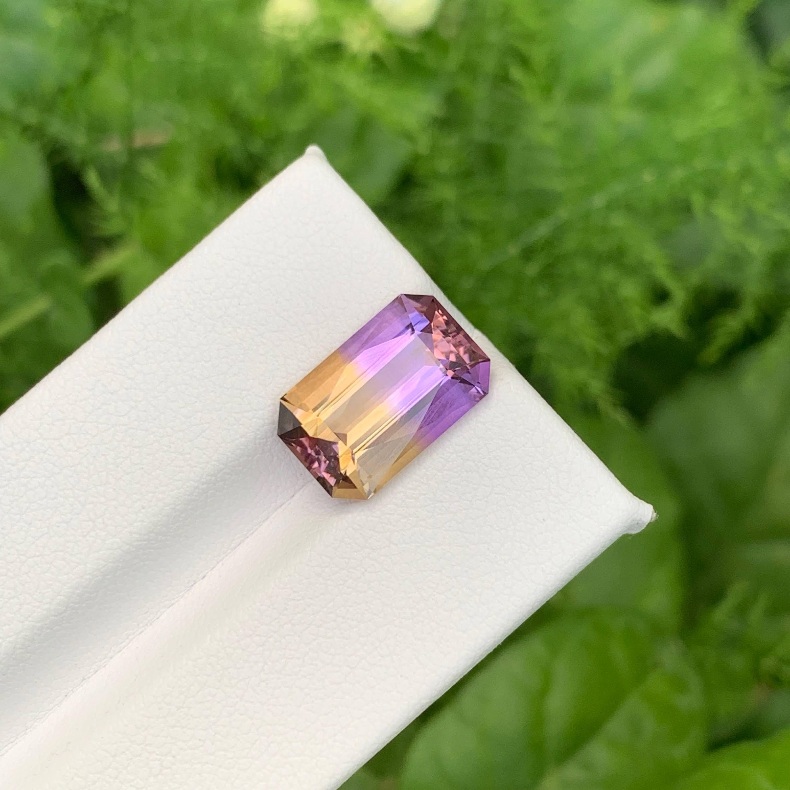 Modern 5.75 Carat Natural Loose Bi Color Ametrine Fancy Emerald Cut Bolivian Gemstone For Sale
