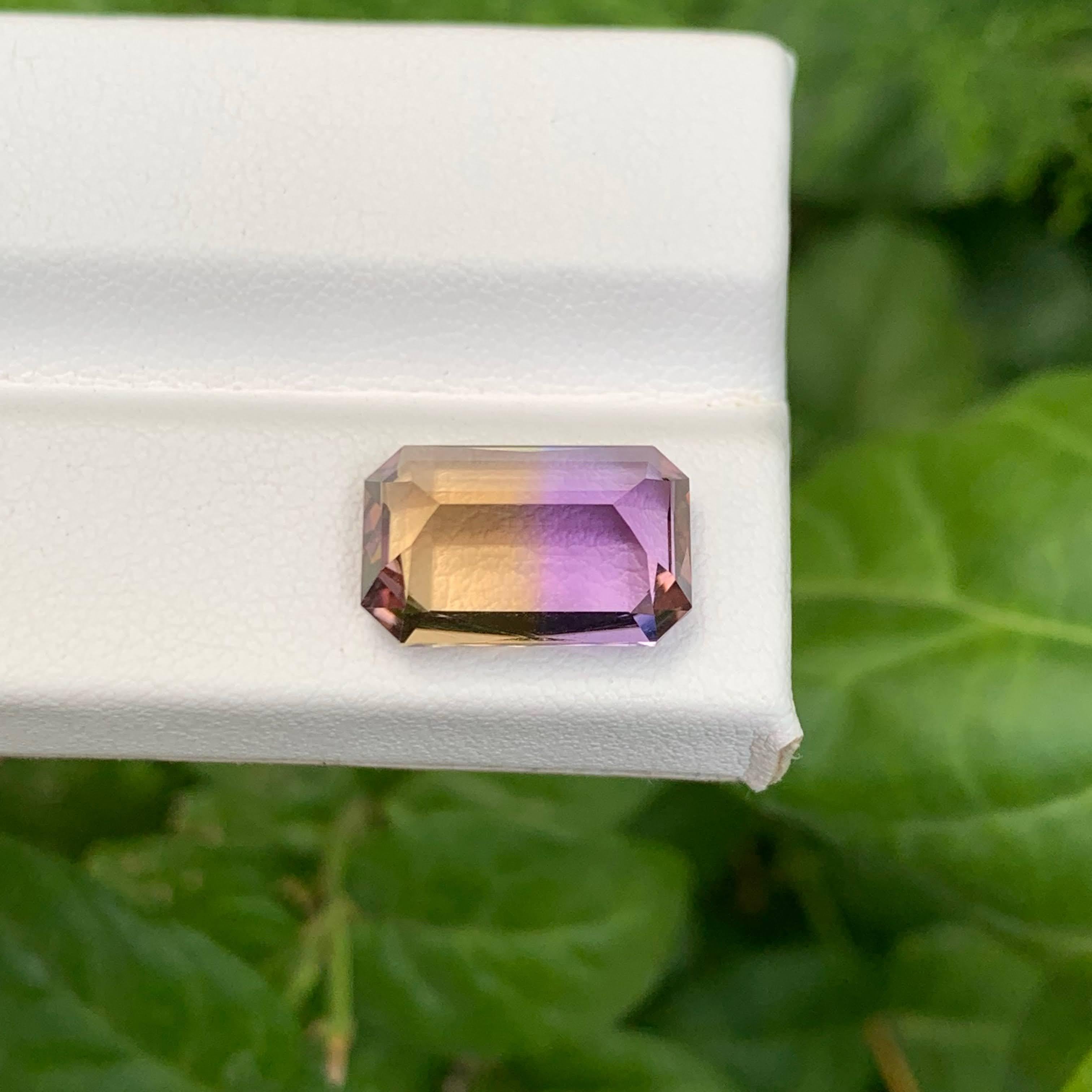 Women's or Men's 5.75 Carat Natural Loose Bi Color Ametrine Fancy Emerald Cut Bolivian Gemstone For Sale