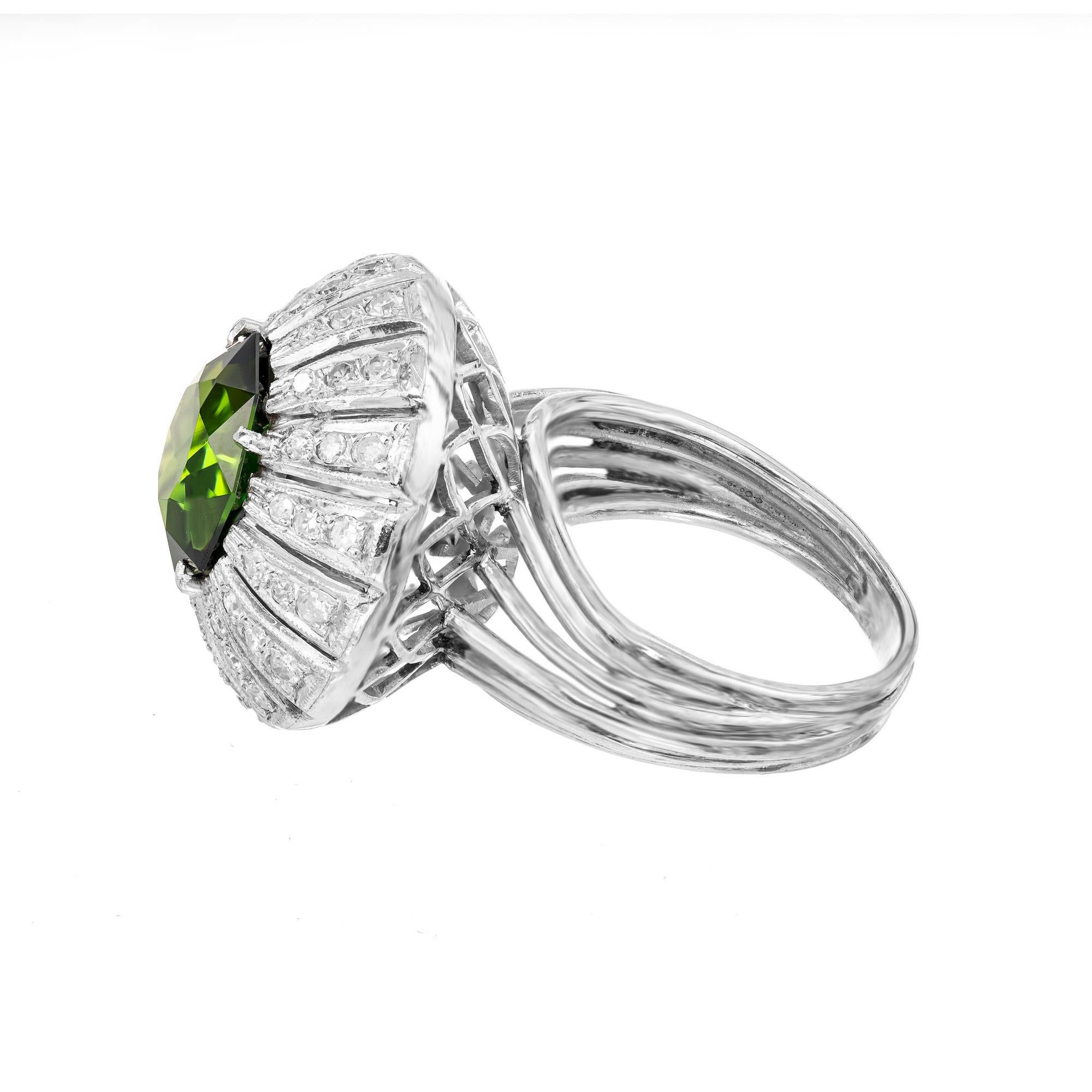 Octagon Cut 5.75 Carat Octagonal Green Tourmaline Diamond Palladium Cocktail Ring For Sale