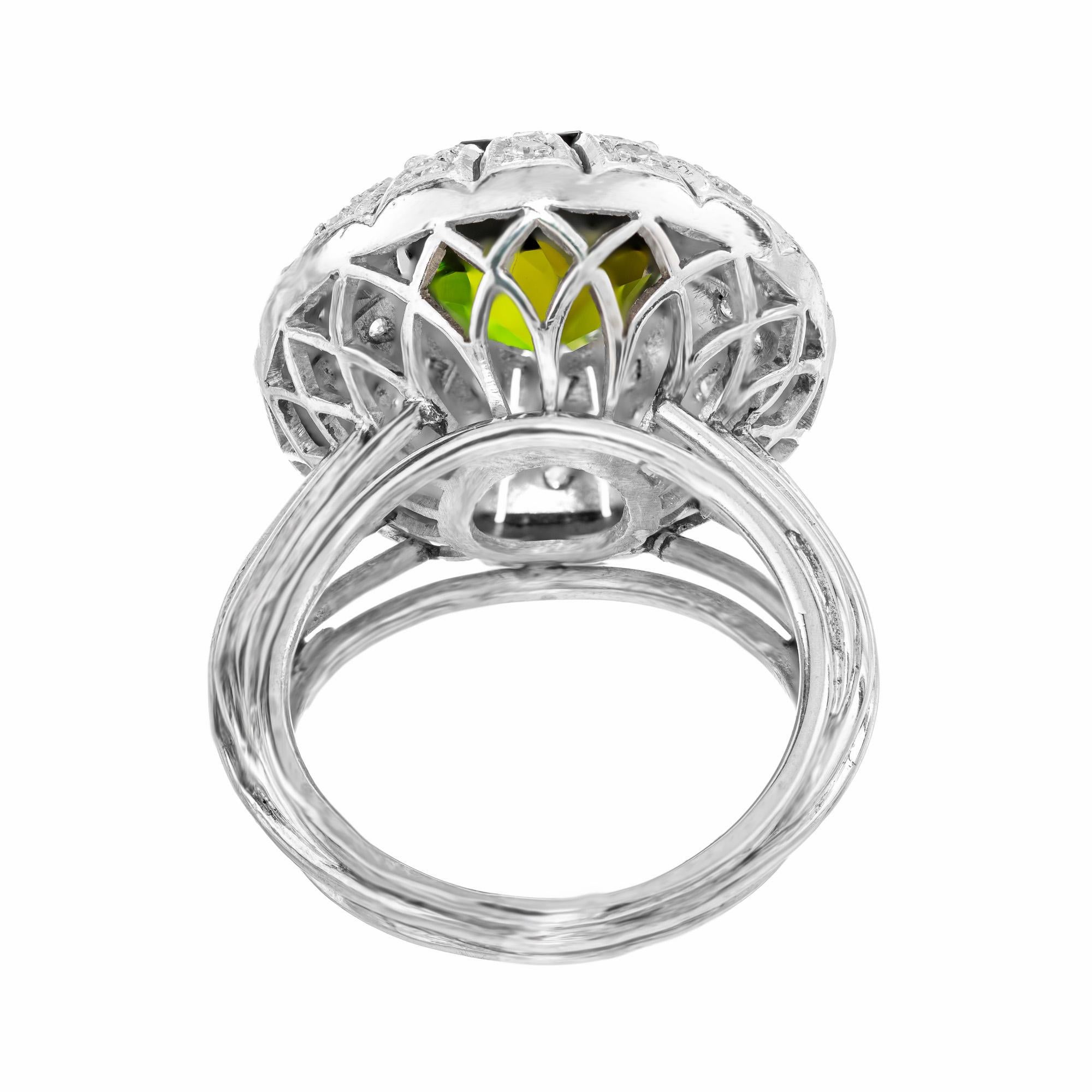 5.75 Carat Octagonal Green Tourmaline Diamond Palladium Cocktail Ring In Good Condition For Sale In Stamford, CT