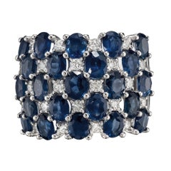 5.75 Carat Sapphire Diamond White Gold Extra Wide Band Ring