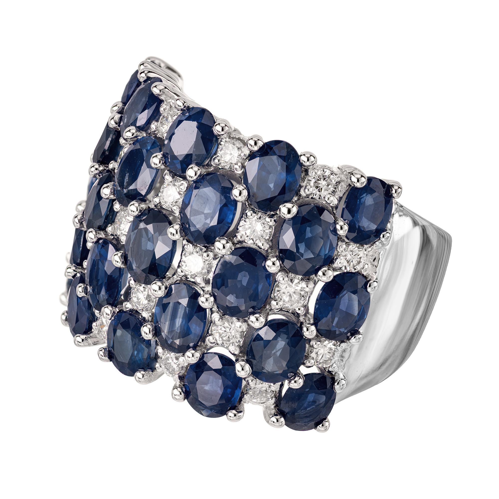 Oval Cut 5.75 Carat Sapphire Diamond White Gold Extra Wide Band Ring For Sale