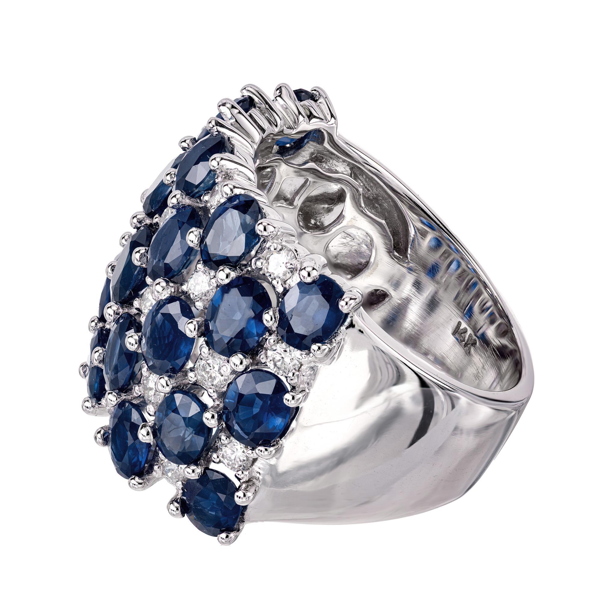 5.75 Carat Sapphire Diamond White Gold Extra Wide Band Ring In Excellent Condition For Sale In Stamford, CT