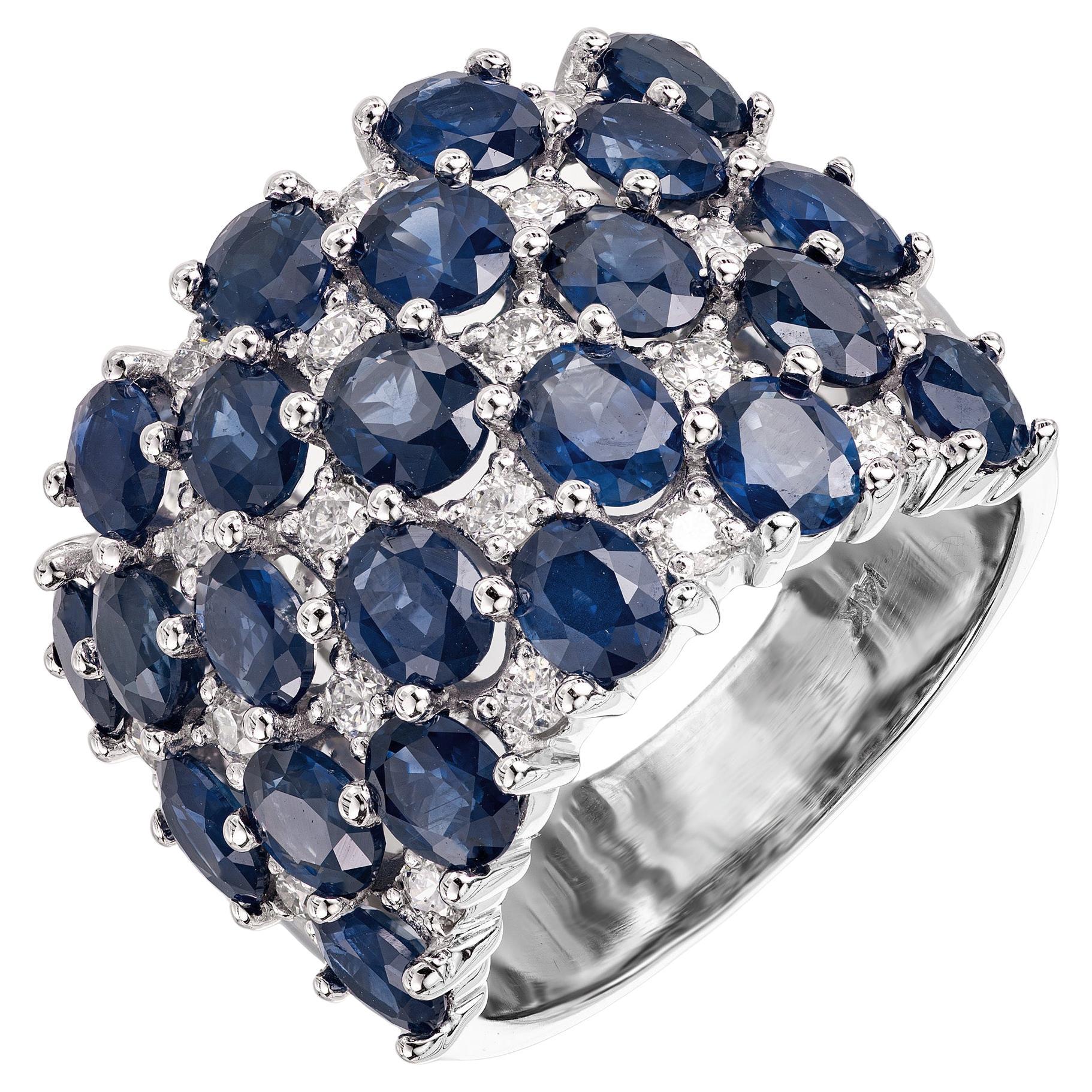 5.75 Carat Sapphire Diamond White Gold Extra Wide Band Ring For Sale