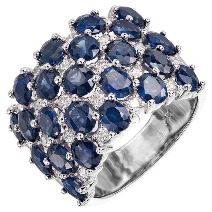 Extra Ring 5.75 Carat Sapphire Diamond White Gold Extra Wide Band Ring For Sale at ...