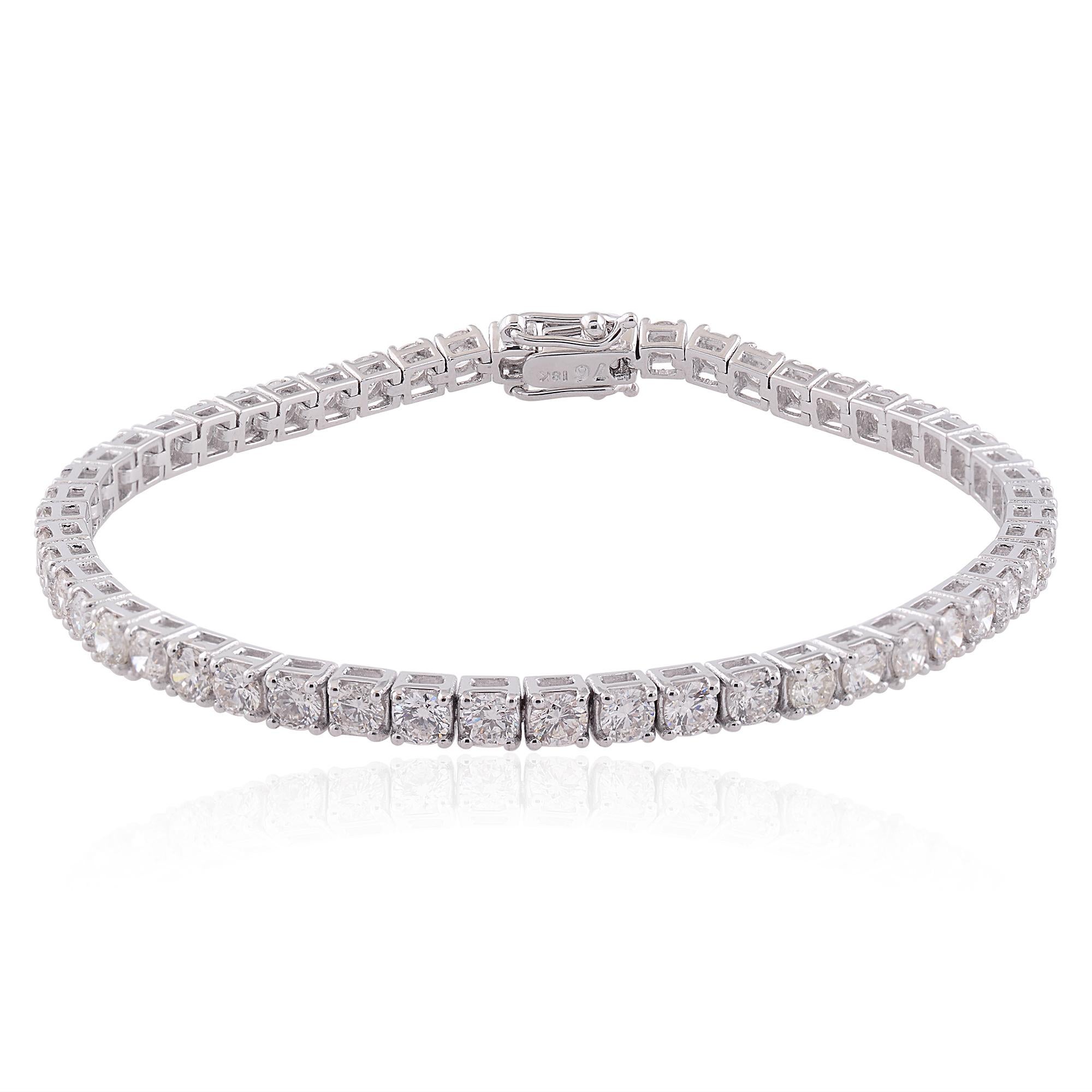 Round Cut 5.75 Carat SI Clarity HI Color Diamond Tennis Bracelet 18Kt White Gold Jewelry For Sale