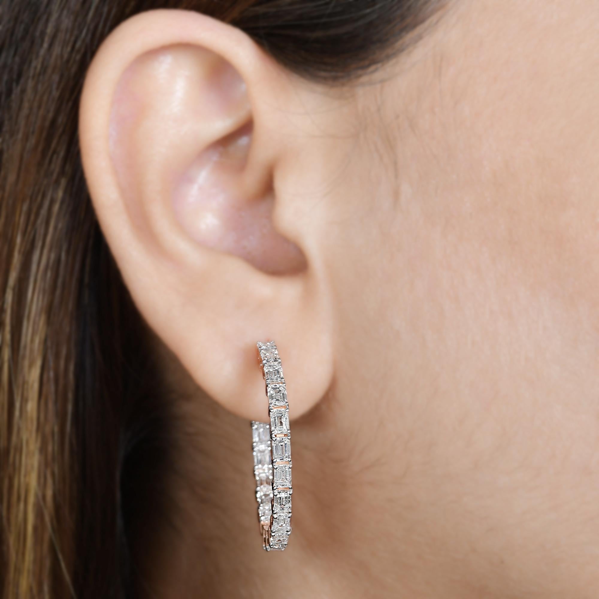 Moderne Créoles en or rose 18 carats avec diamants taille émeraude 5,75 carats SI/HI en vente
