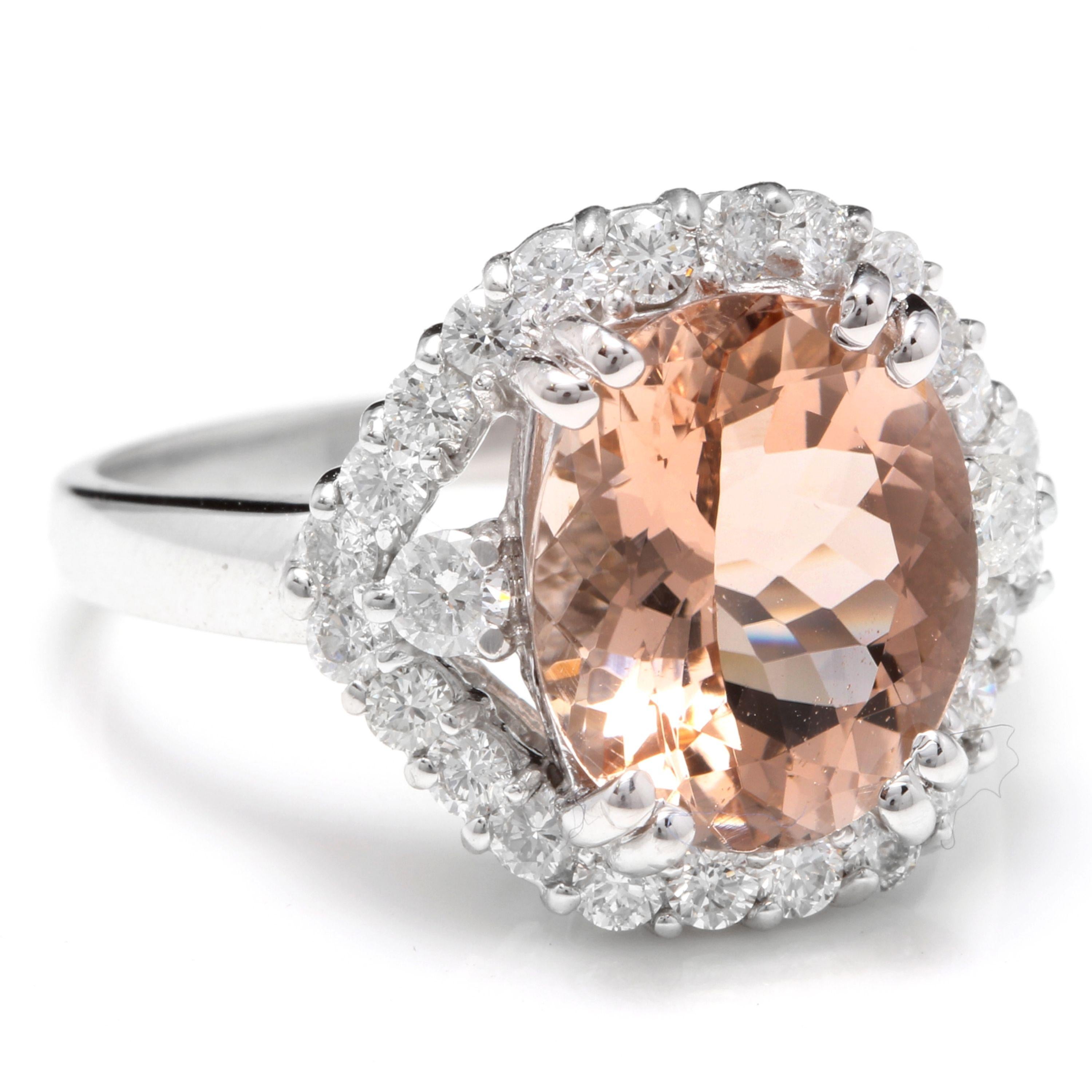 5.75 Carats Exquisite Natural Morganite and Diamond 14K Solid White Gold Ring

Total Natural Oval Shaped Morganite Weights: Approx. 5.00 Carats

Morganite Measures: Approx. 12.00 x 10.00mm

Natural Round Diamonds Weight: Approx. 0.75 Carats (color