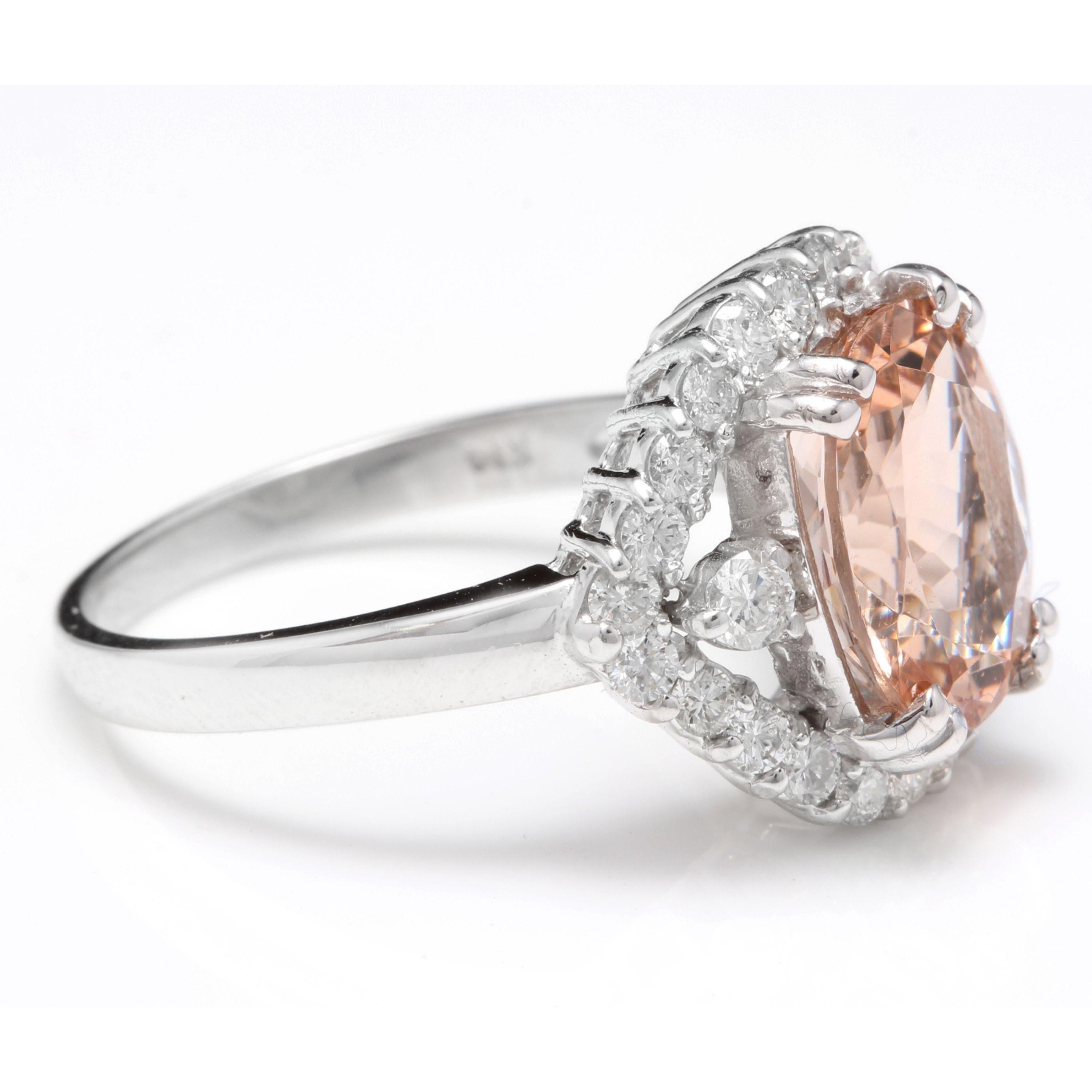 Rose Cut 5.75 Carat Exquisite Natural Morganite and Diamond 14K Solid White Gold Ring For Sale