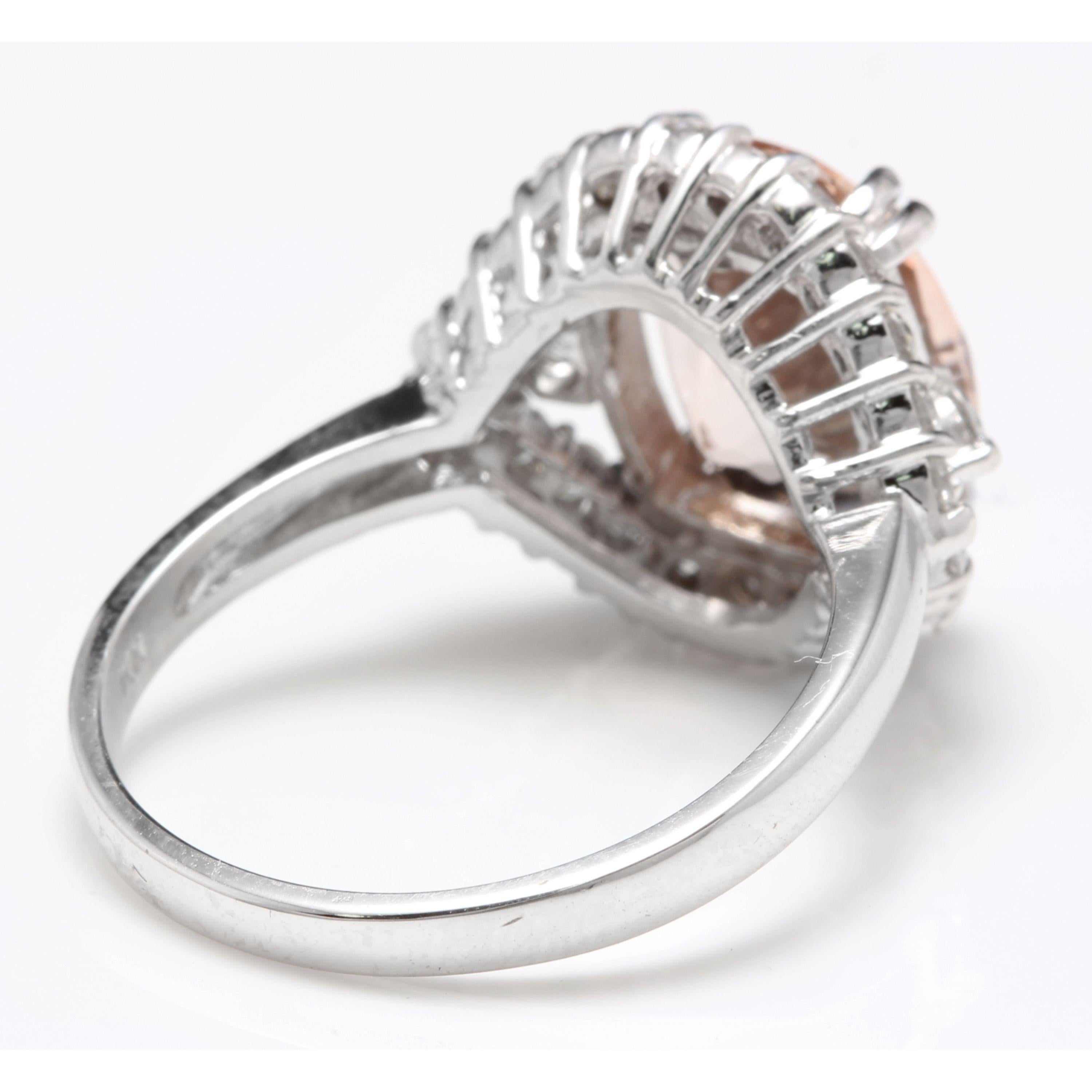 5.75 Carat Exquisite Natural Morganite and Diamond 14K Solid White Gold Ring In New Condition For Sale In Los Angeles, CA