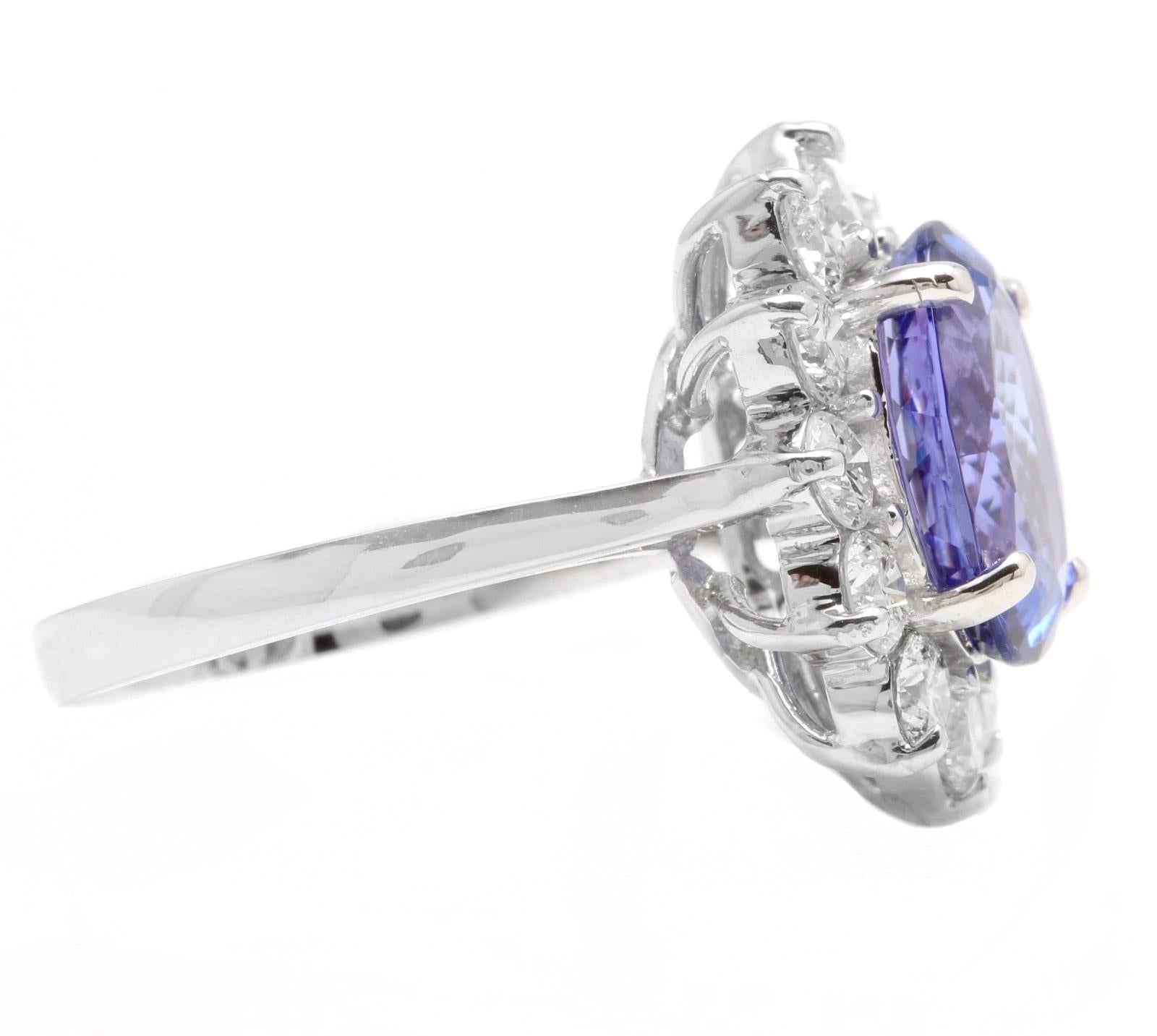Mixed Cut 5.75 Carats Natural Tanzanite and Diamond 18k Solid White Gold Ring For Sale