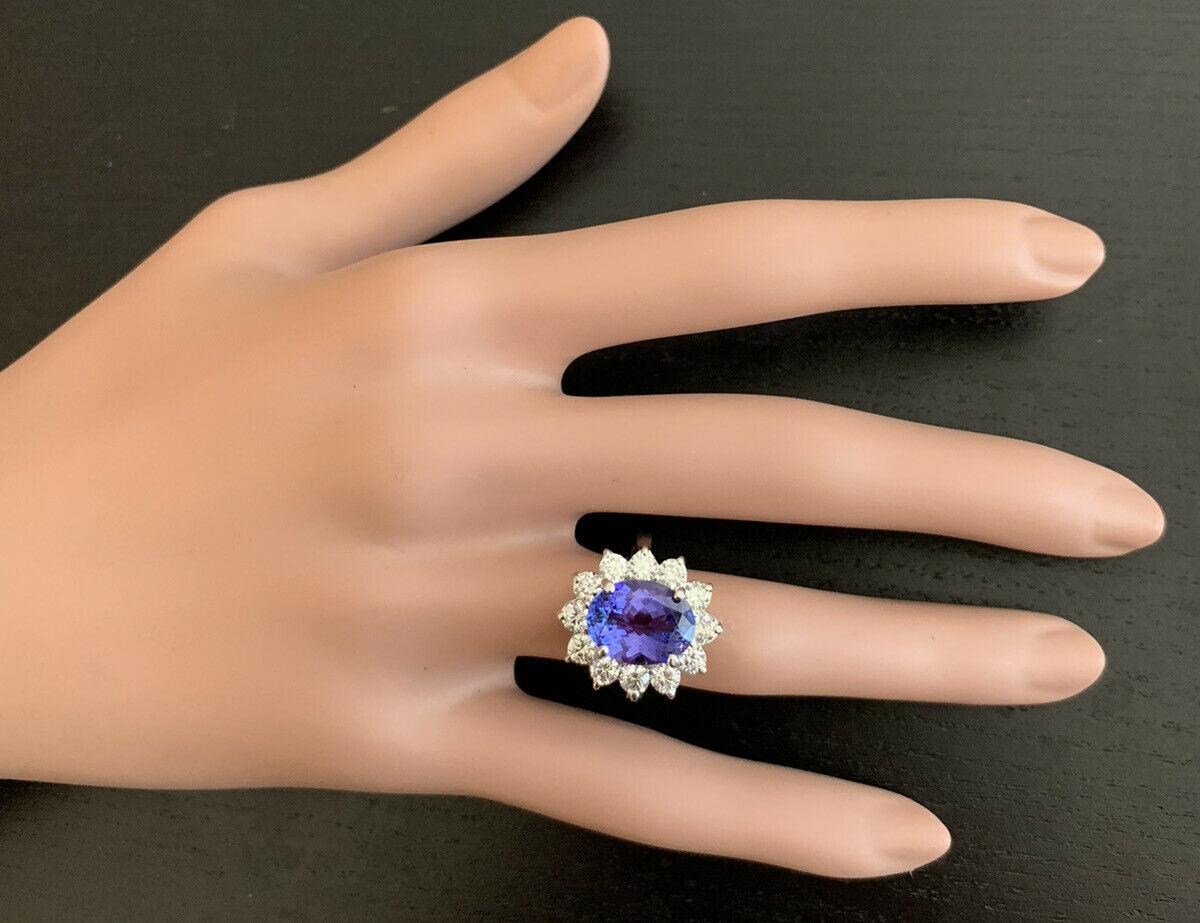 5.75 Carats Natural Tanzanite and Diamond 18k Solid White Gold Ring For Sale 1