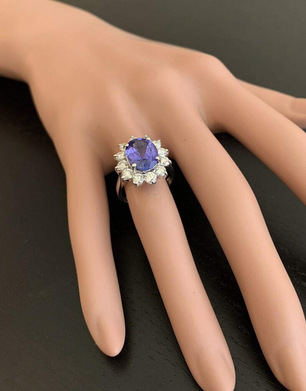 5.75 Carats Natural Tanzanite and Diamond 18k Solid White Gold Ring For Sale 2