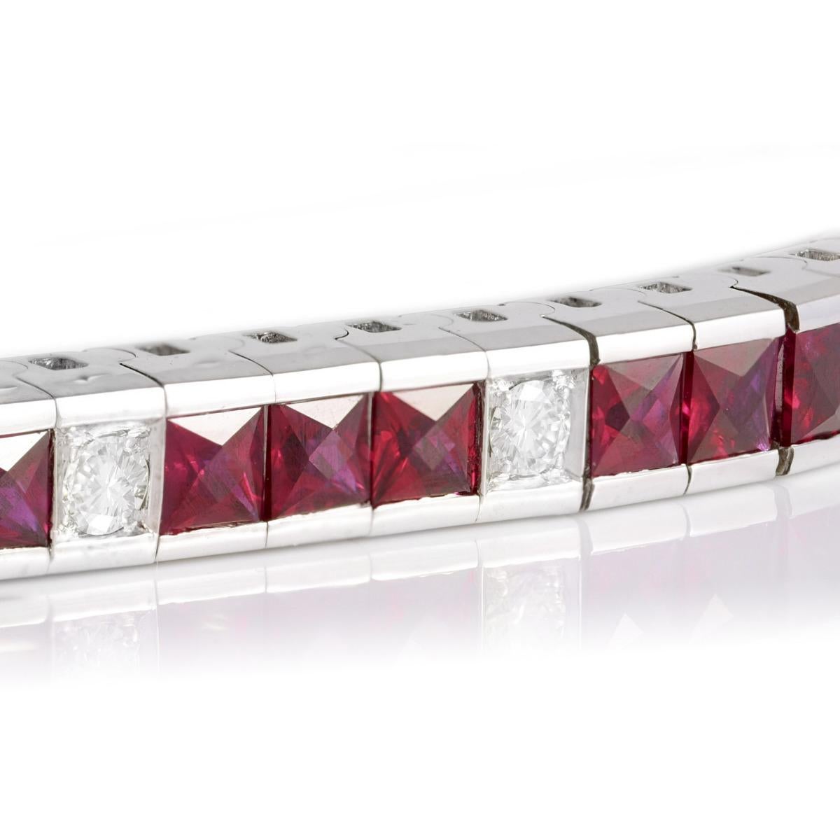 Mixed Cut 5.75 Carats Rubies Diamonds set in 18K White Gold Bracelet For Sale
