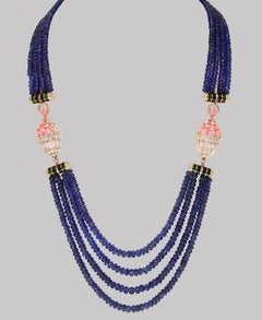 575 Ct Natural Tanzanite Bead Four Strand Necklace + 6.5 Ct Diamond 14 K Y Gold