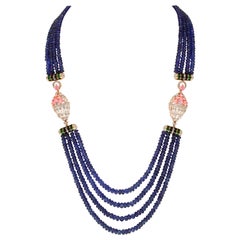 575 Ct Natural Tanzanite Bead Four Strand Necklace + 6.5 Ct Diamond 14 K Y Gold
