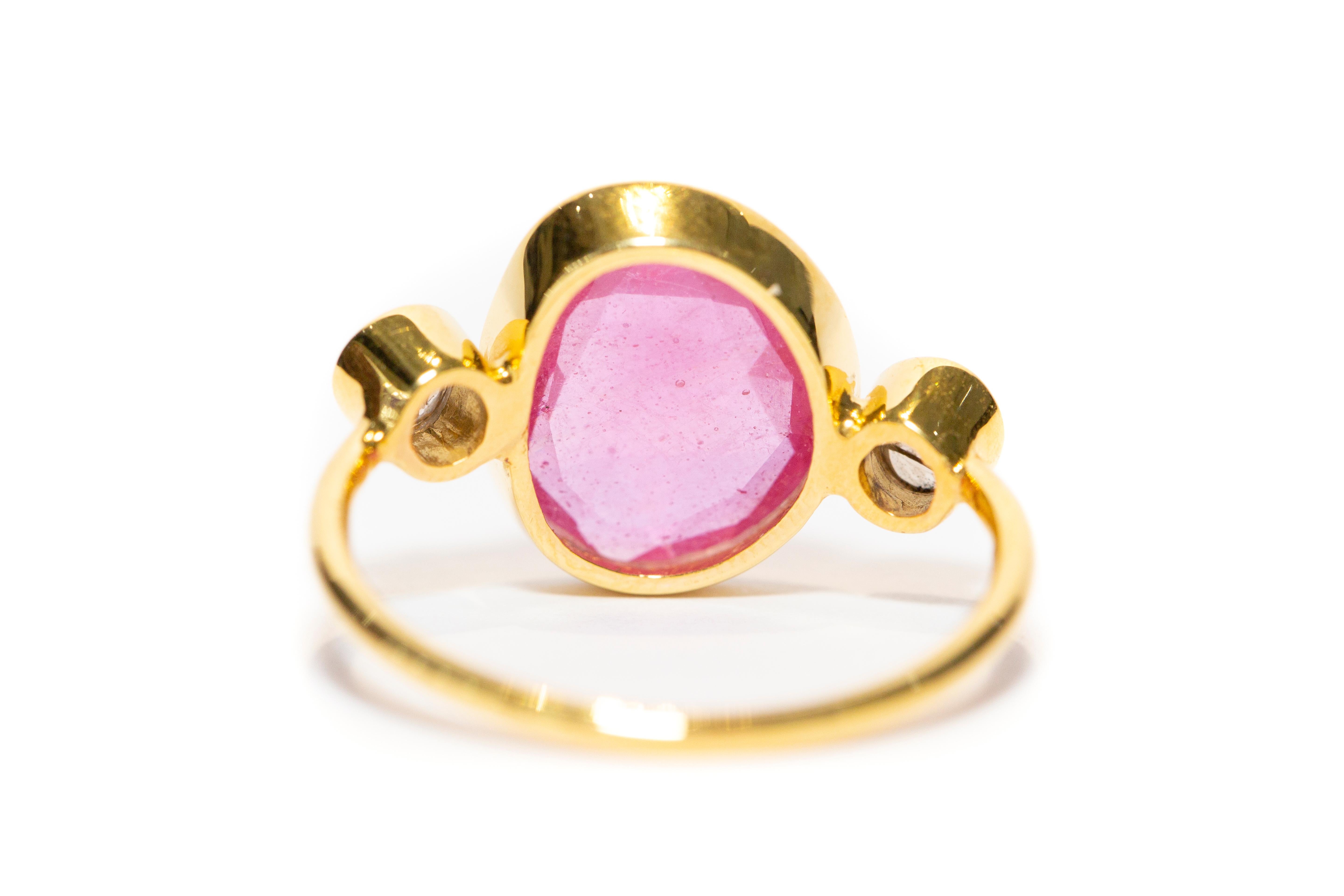 Women's 5.75 CT Rose Cut Ruby Diamond  18 KT Yellow Gold Artisan Collection Ring 