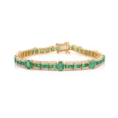 5.75 CTW Emerald and Diamond Tennis Bracelet in 14k Yellow Gold Wedding Jewelry