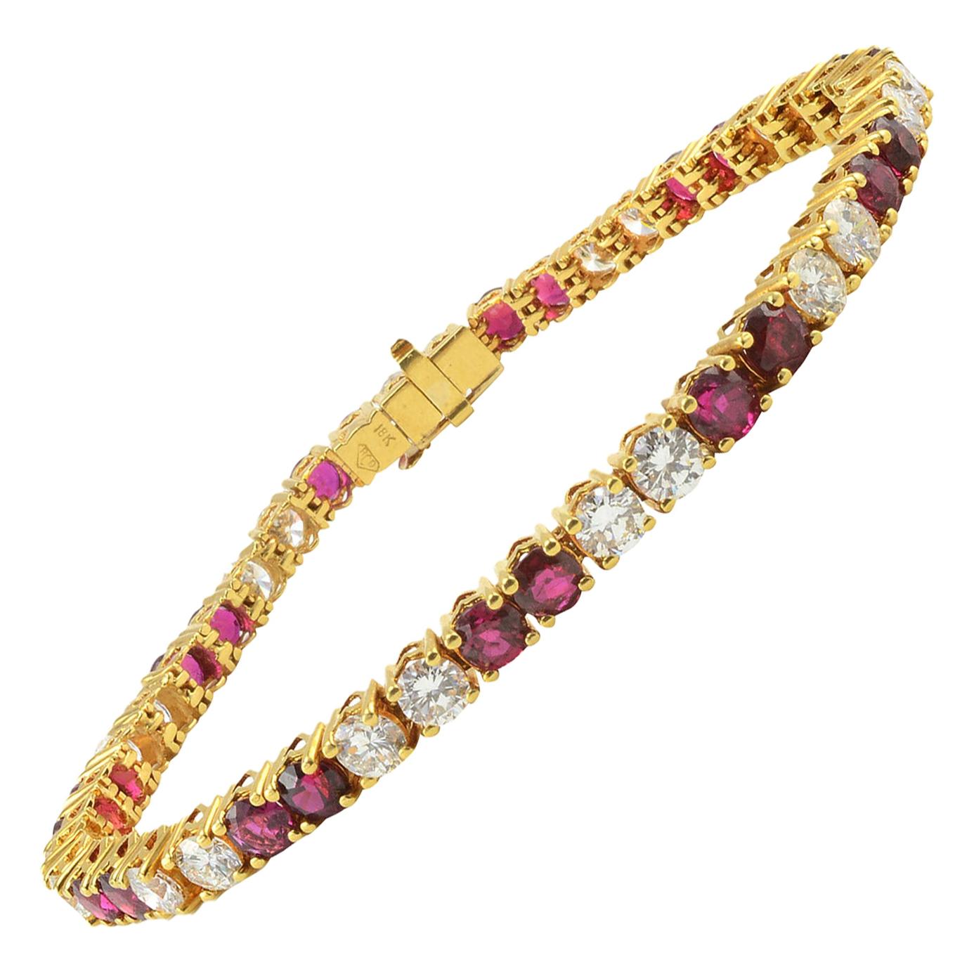 5.75 CTW Ruby and 5.50 CTW Diamond Tennis Bracelet