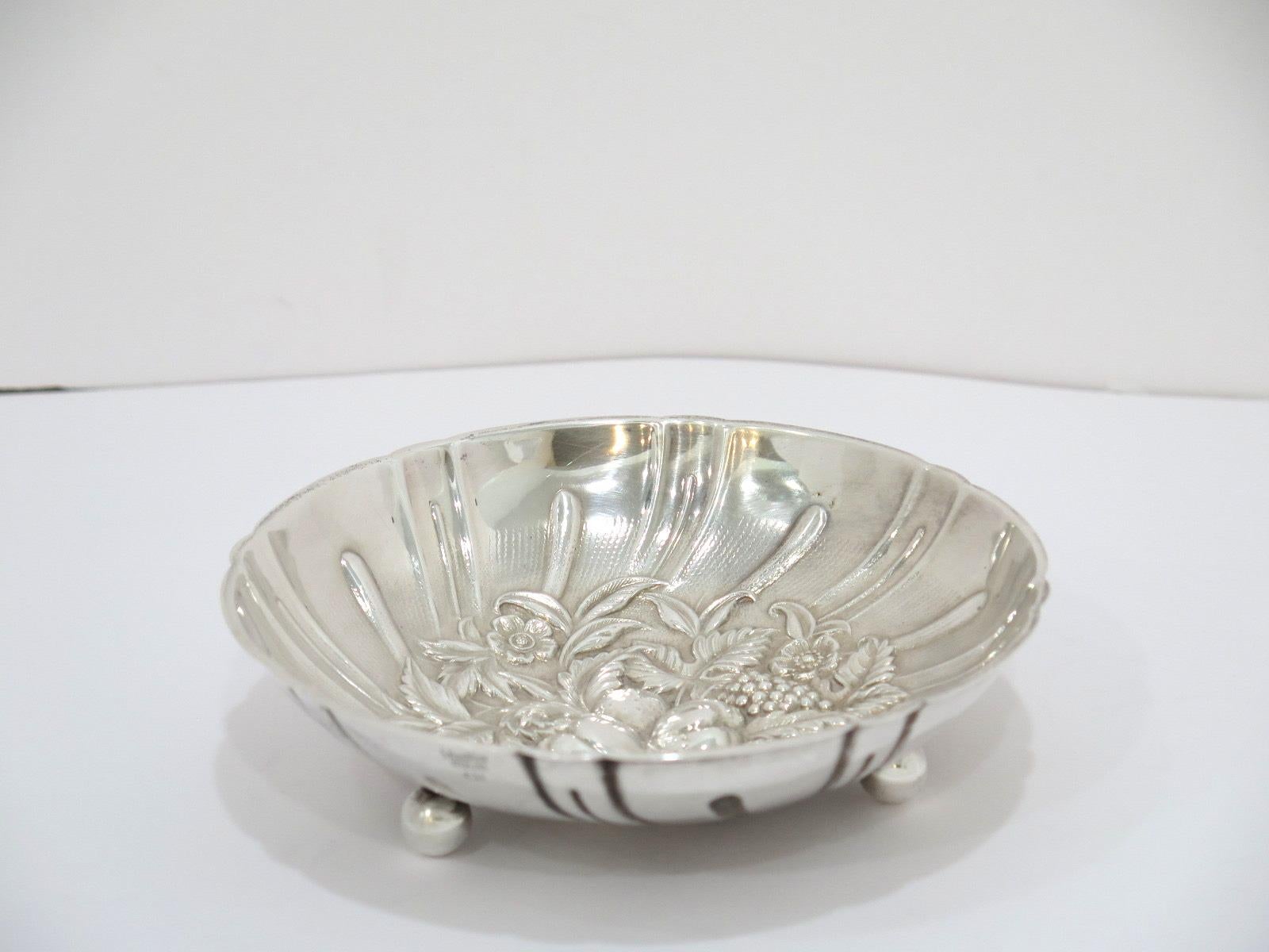 American Sterling Silver S. Kirk & Son Vintage Fruit Flower Repousse Candy Nut Dish
