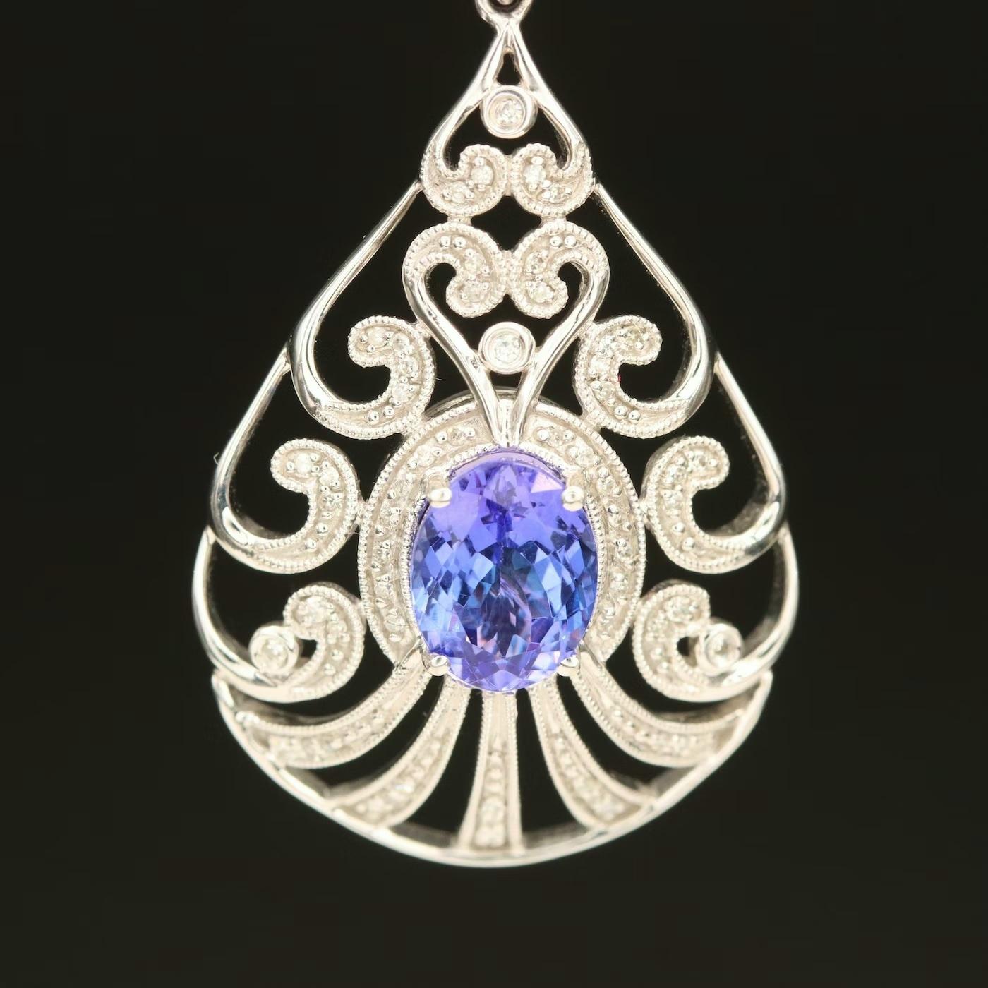 Round Cut $5750 / EFFY Royale Tanzanite & Diamond Necklace / 14K For Sale