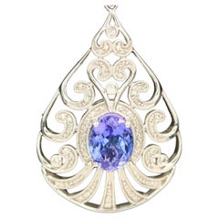 Tanzanite Heart Shape With Diamonds Pendant - 18 For Sale on 1stDibs