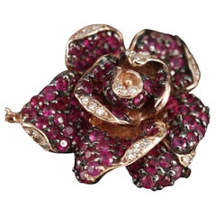 $5750 / NEW / EFFY Diamond & Ruby Flower 3D Necklace / 14K Gold