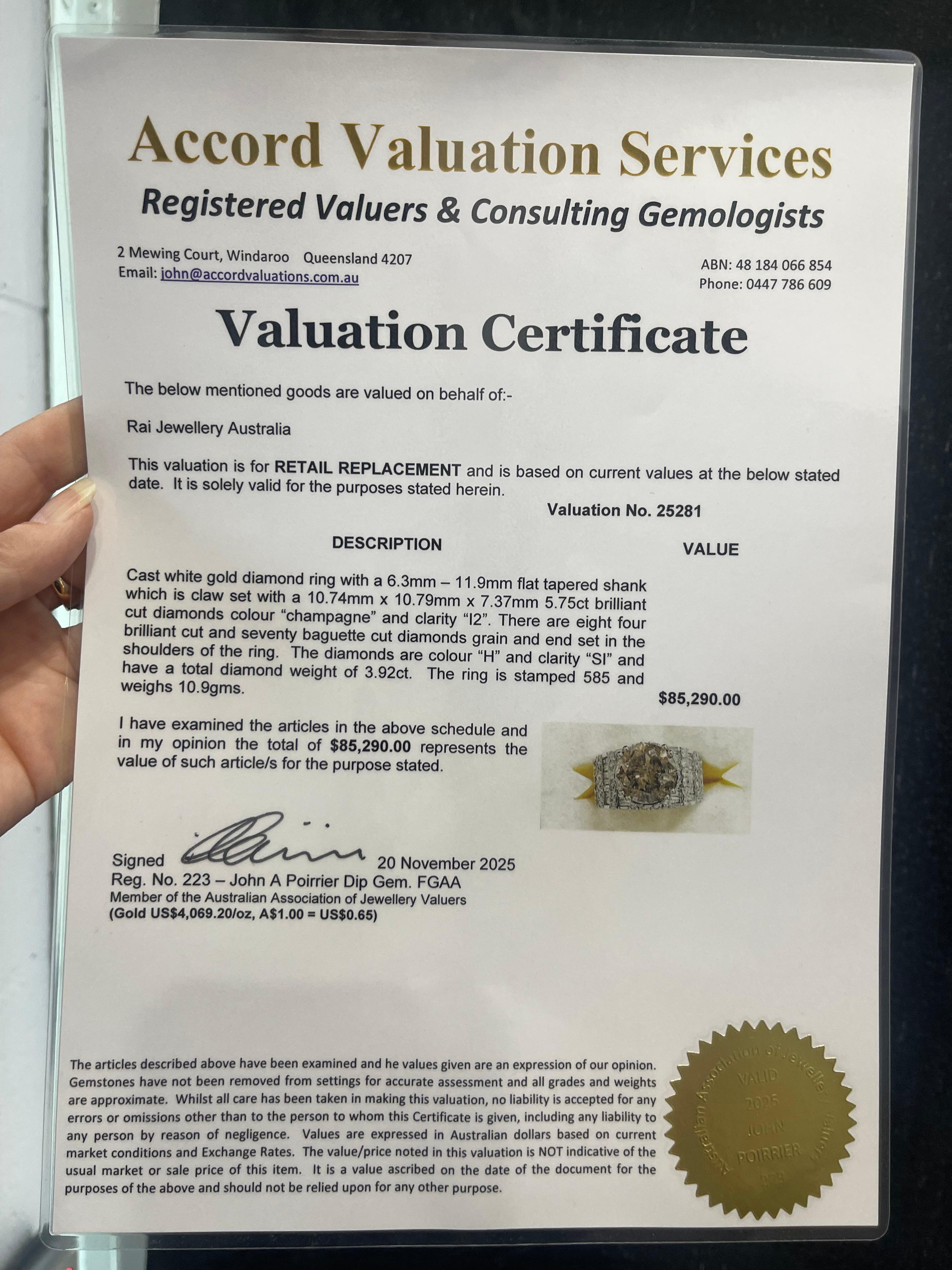 Anillo de Cóctel de Diamantes Champán 5,75 ct en venta 2