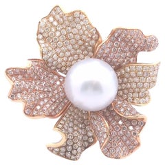 5.75ct Diamond and Pearl Ring in 18k Yellow Gold