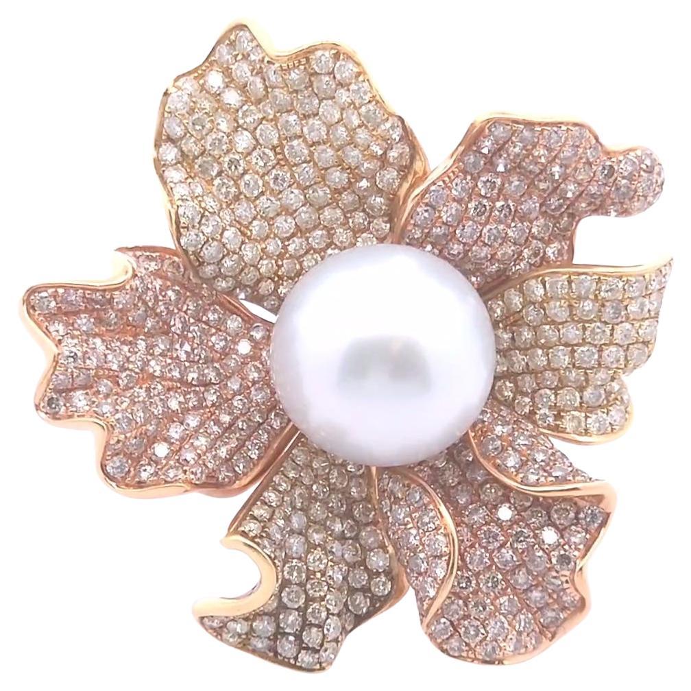 5,75ct Diamant und Perlen Ring in 18k Gelbgold