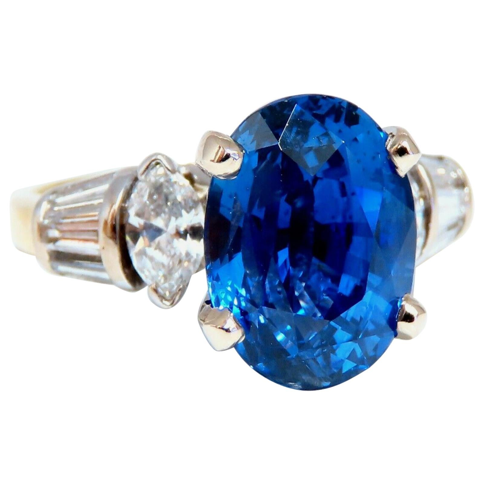 Bague traditionnelle en or 18 carats avec saphir bleu naturel non chauffé de 5,75 carats certifié par le GIA