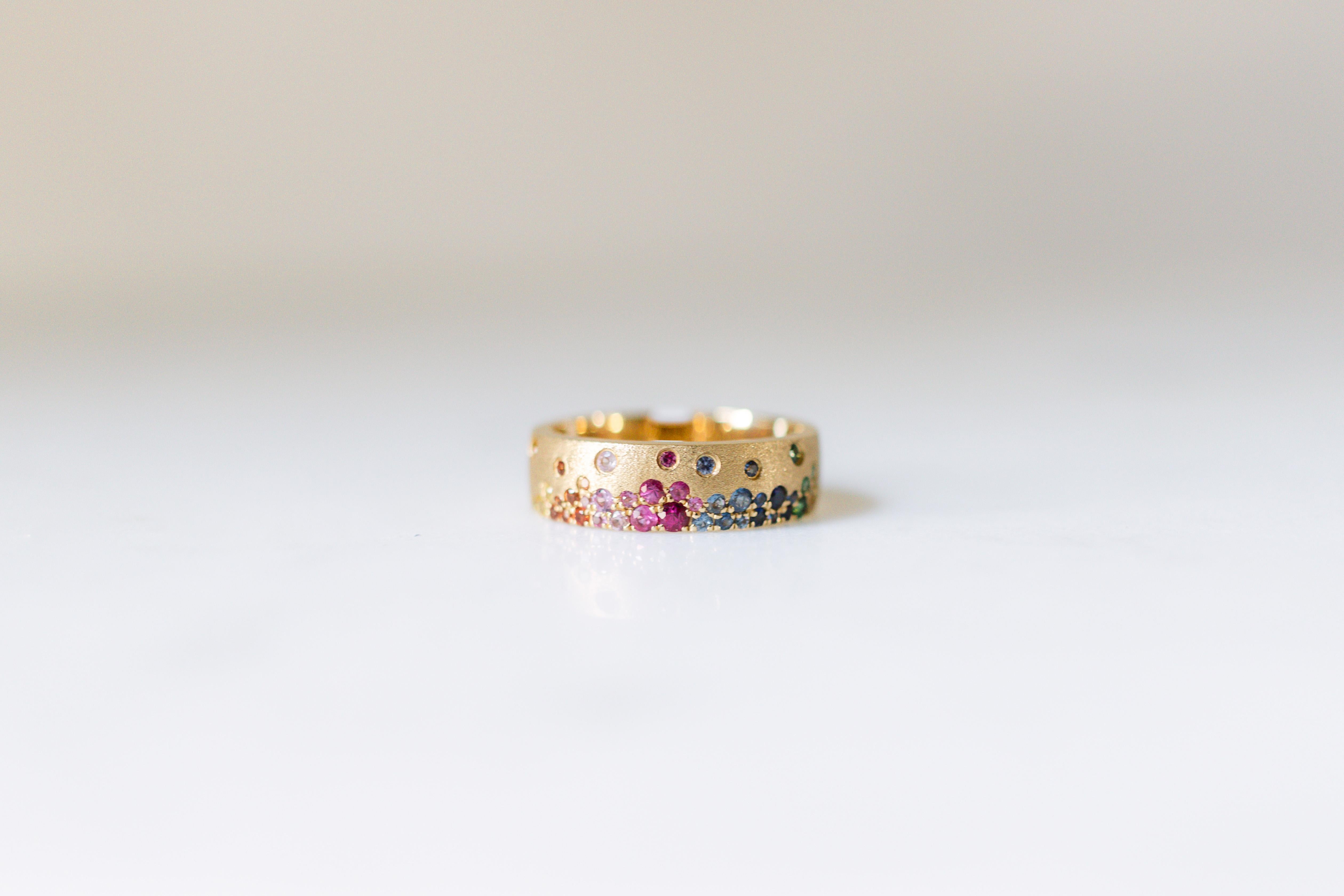 For Sale:  5.75MM Rainbow Confetti Ring in 14K Yellow Gold 2