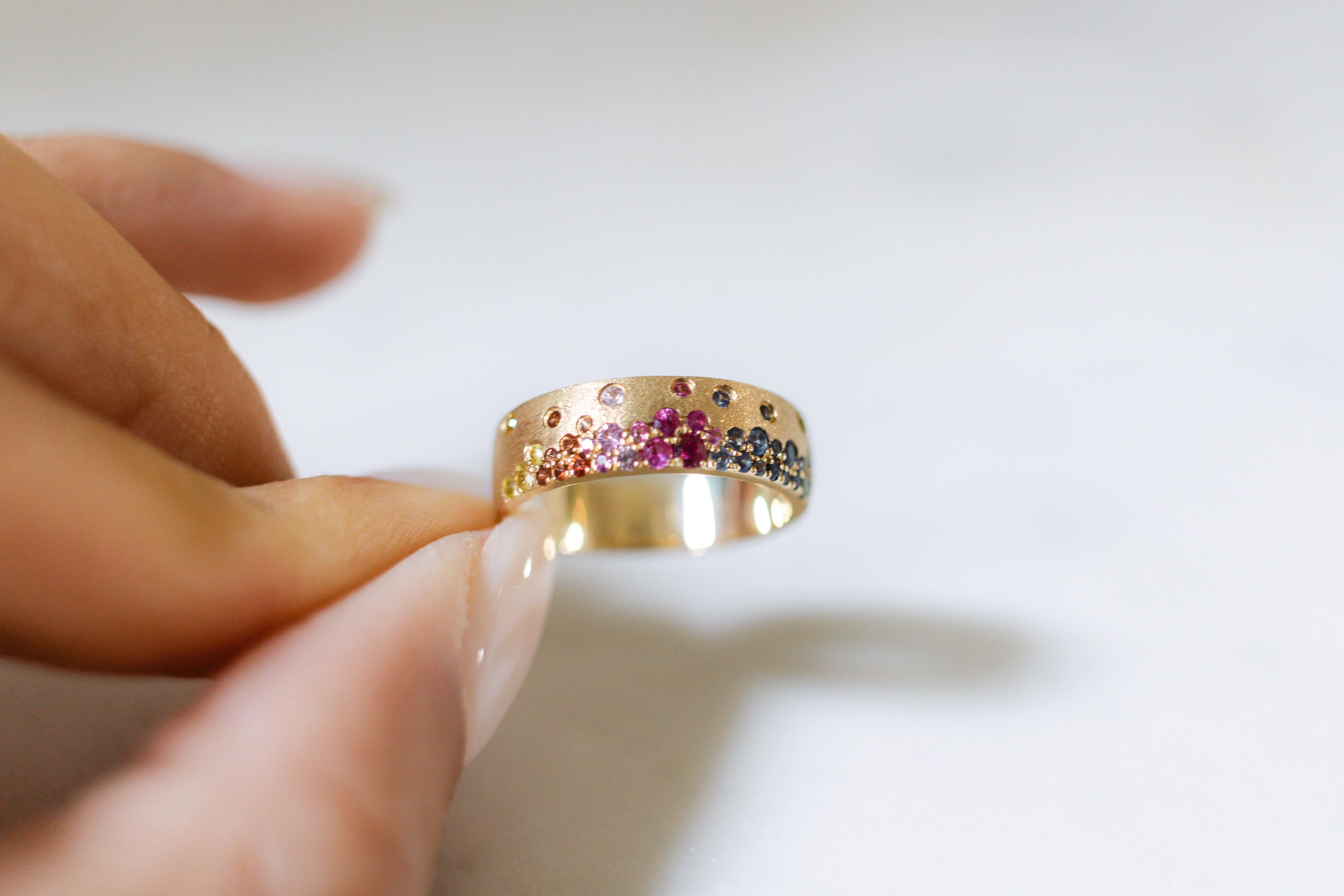 For Sale:  5.75MM Rainbow Confetti Ring in 14K Yellow Gold 4