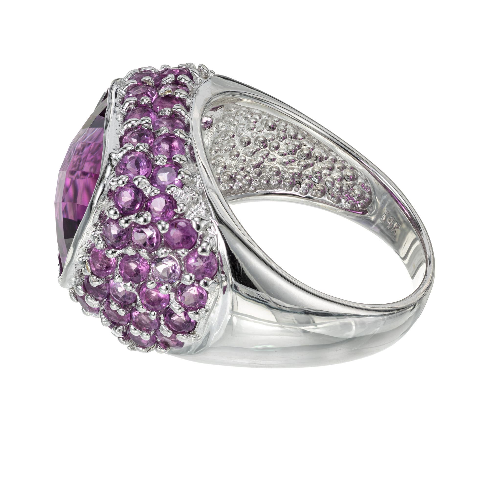 Cushion Cut 5.76 Carat Amethyst White Gold Cluster Cocktail Ring For Sale