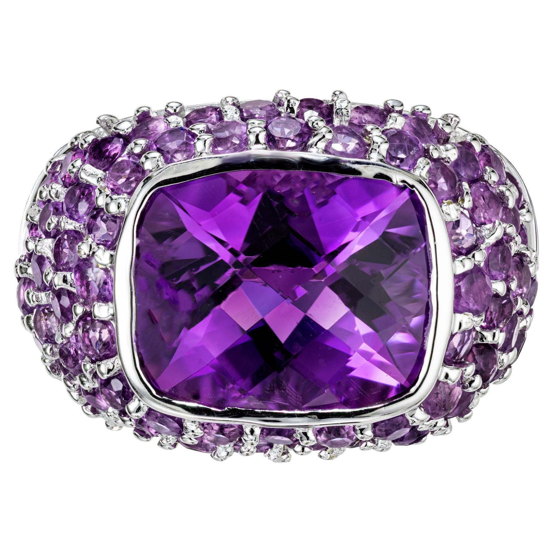 5.76 Carat Amethyst White Gold Cluster Cocktail Ring For Sale