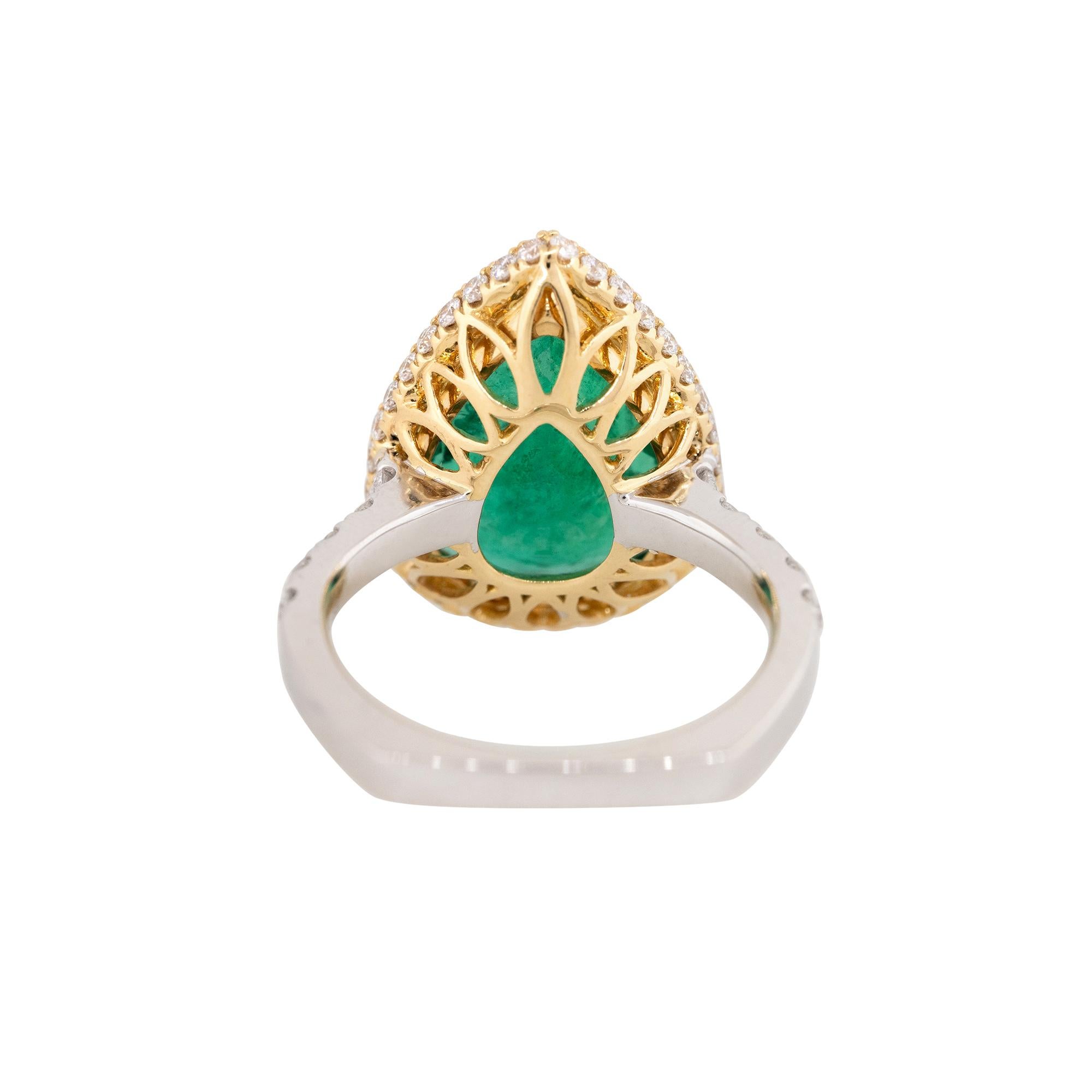 Women's 5.76 Carat Emerald & 0.68 Carat Diamond Halo Ring 18 Karat In Stock For Sale