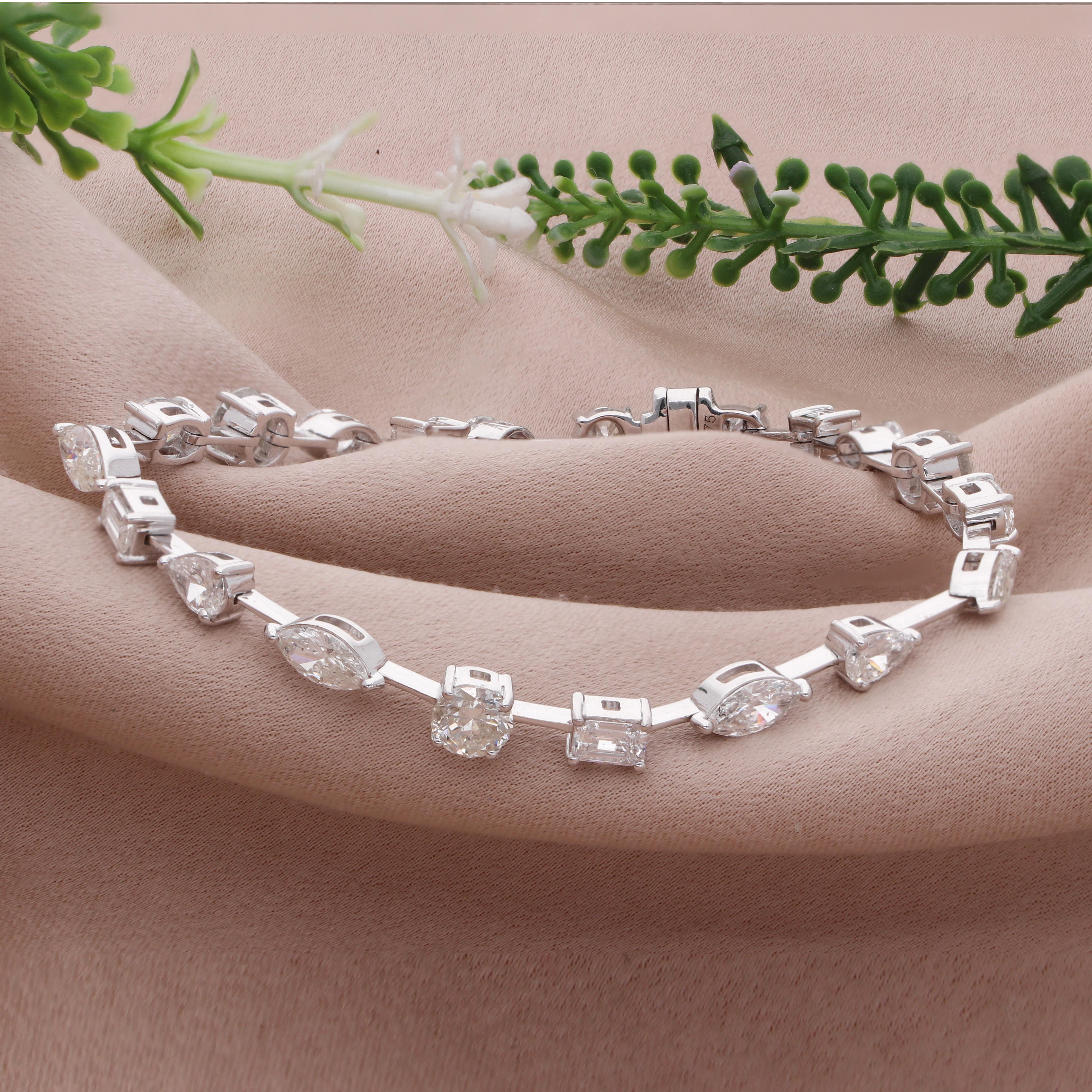 Modern 5.76 Carat Multi Shape Diamond Bracelet 18 Karat White Gold Handmade Jewelry For Sale