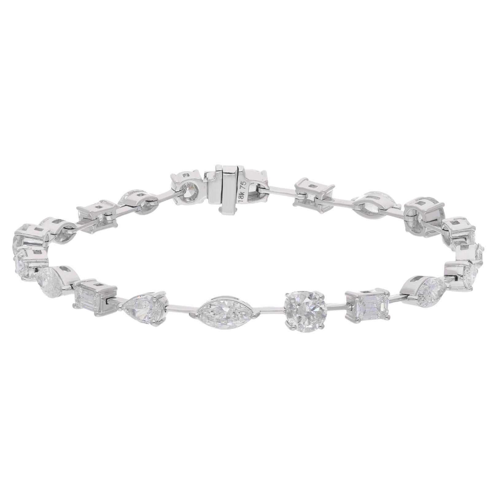 5.76 Carat Multi Shape Diamond Bracelet 18 Karat White Gold Handmade Jewelry