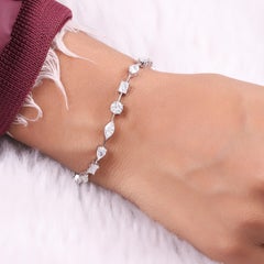 5.76 Carat Multi Shape Diamond Tennis Bracelet 14K White Gold Handmade Jewelry