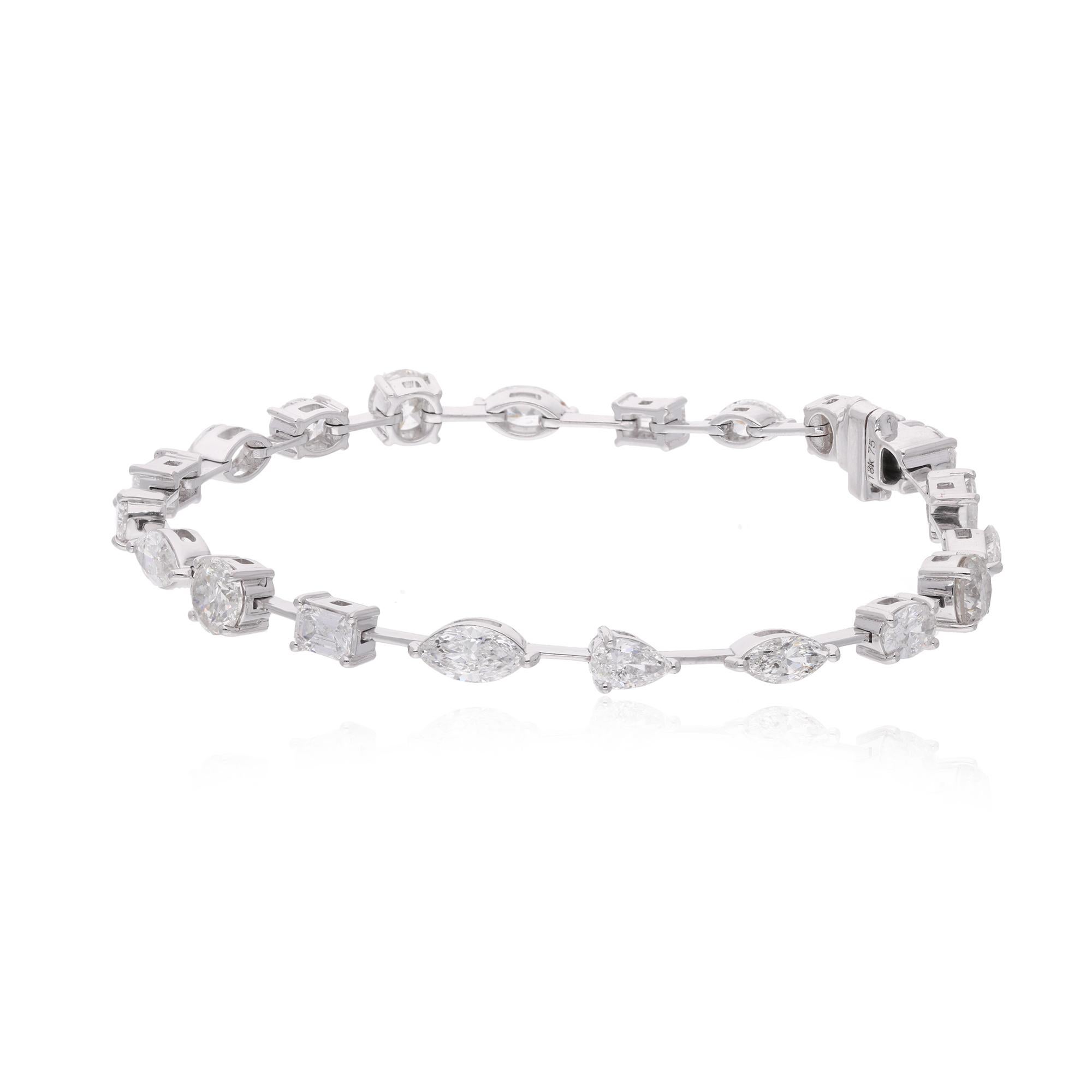 Pulsera de tenis con diamantes multiforma de 5,76 quilates Joyería de oro blanco de 14 quilates hecha a mano Corte mixto en venta